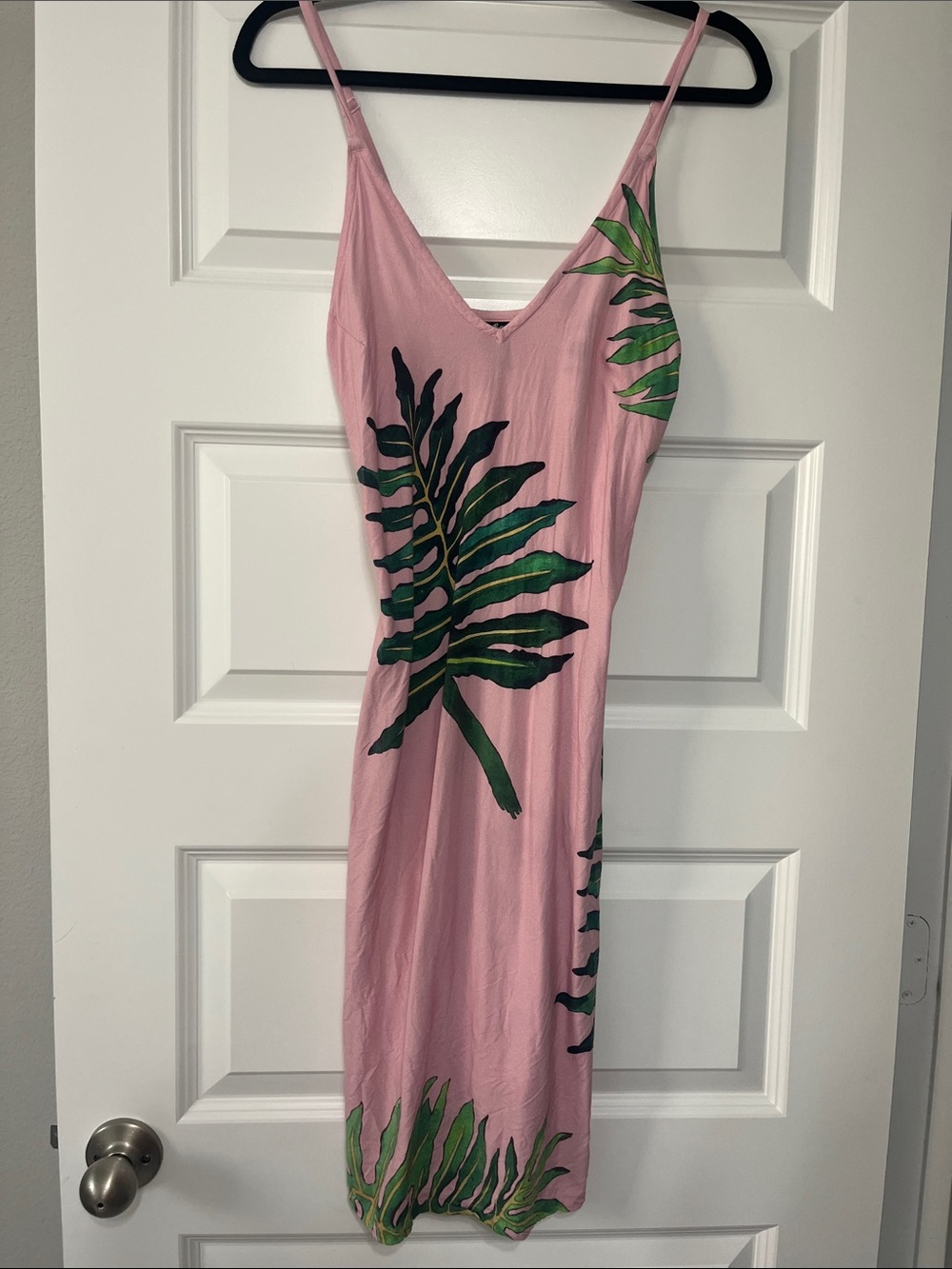 RVCA Pink V-Neck Slip Dress with Green Leaf Accent